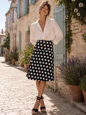 Black and White Polka Dot Midi Skirt